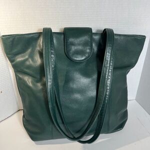 Lisa Loren Genuine Leather Forest Green Large Organizer Tote Shoulder Bag